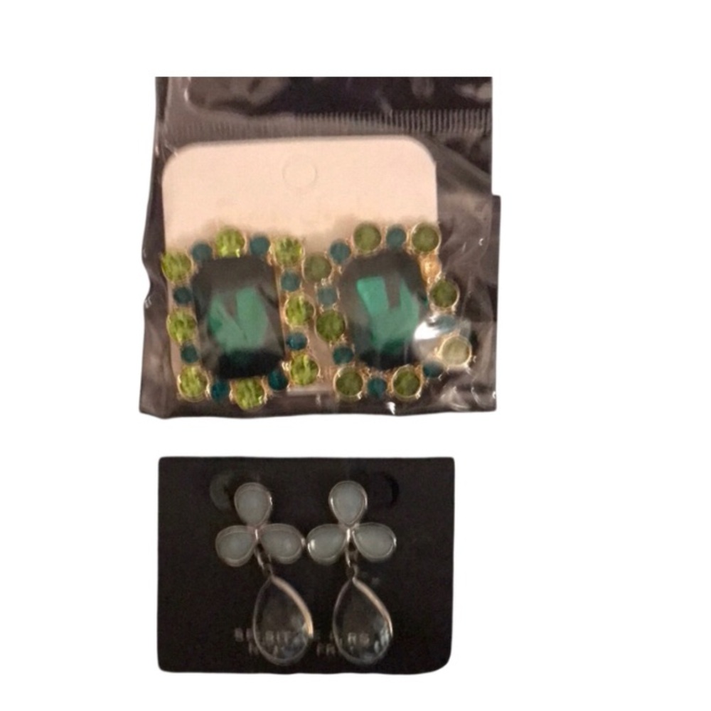 Jewelry Bundle - Green Gemstone Rectangle Earrings + Pale Blue Drop Earrings